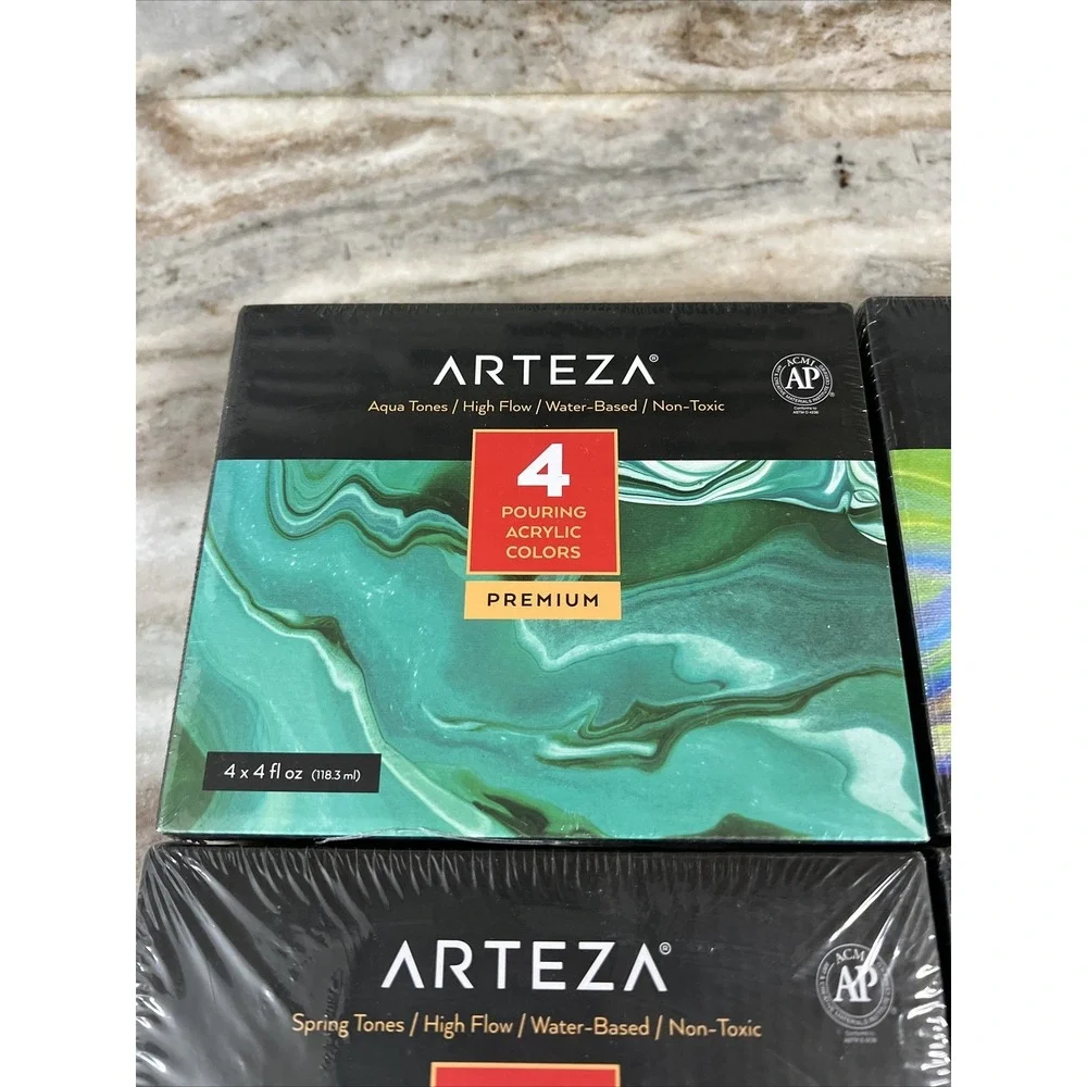 ARTEZA Iridescent Acrylic‎ Paint, Lot of 4 Boxes 4 fl oz Bottles Per Package
